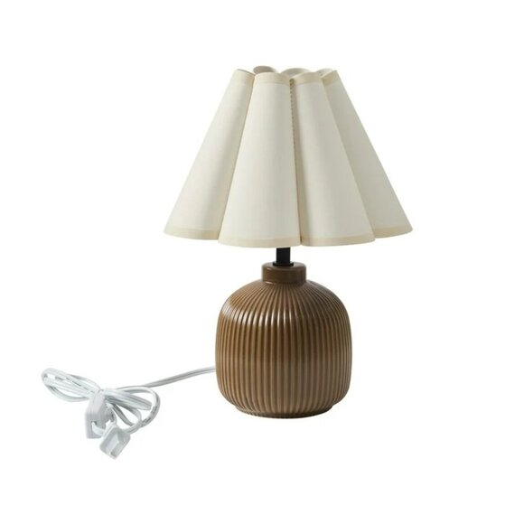 Home Decor Collection 12.5" Brown Ceramic Table Lamp Scalloped Shade - Picture 1 of 12